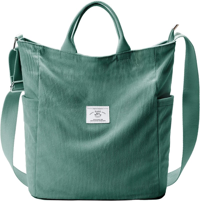 KALIDI Corduroy Tote Bag, Large Messenger Bag Shoulder Hobo Anti Splash Crossbody Zipper Bag Casual Work Shopping Women - Image 1